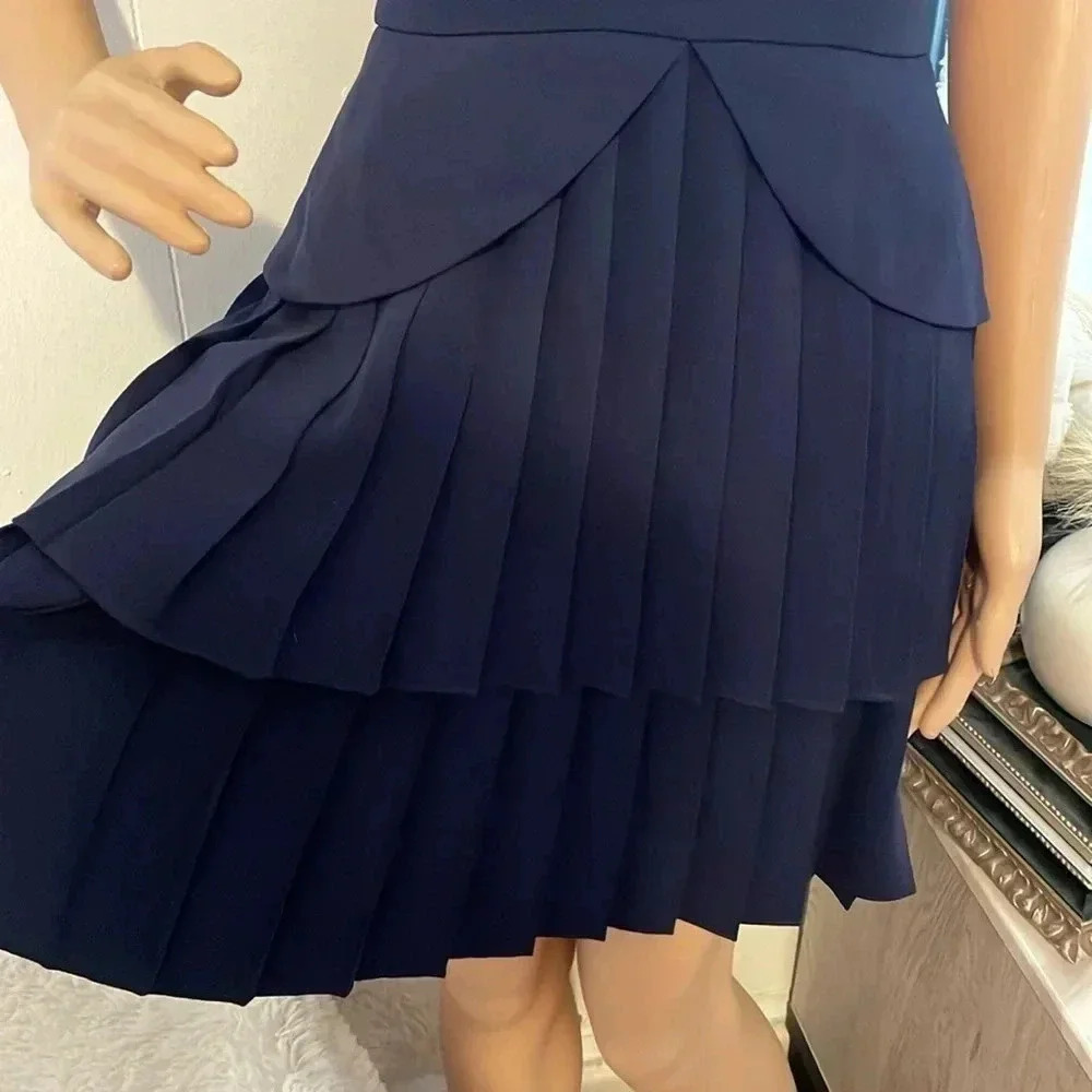 BCBG Cutout pleated peplum dress in navy blue New - Picture 7 of 13